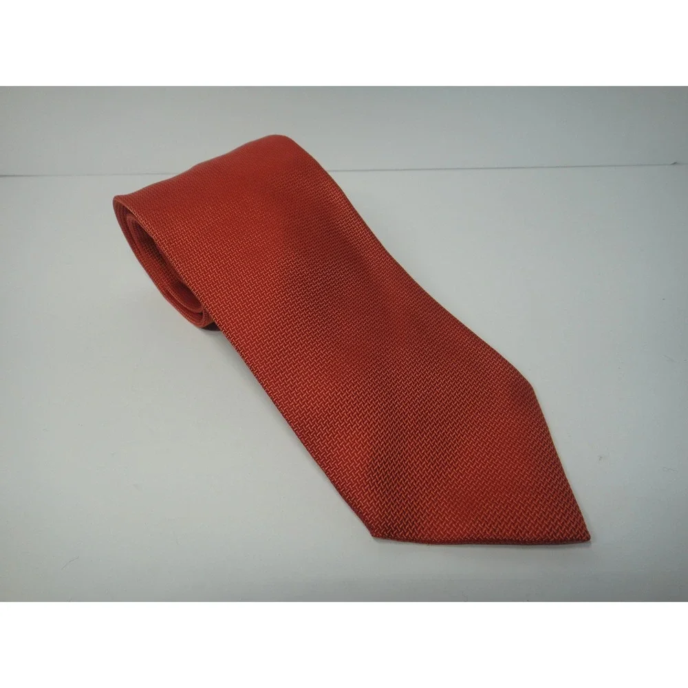 Hugo Boss Men Burnt Orange Silk Micro-Basketweave Texture Necktie Made in Italy
